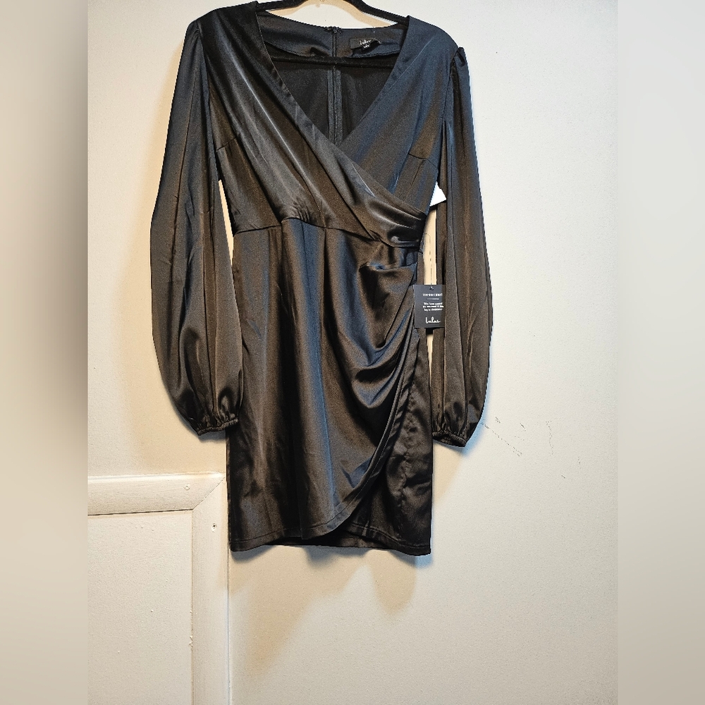 Lulu's Elegant Black Wrap Midi Dress
